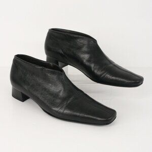 Peter Kaiser Black Leather Square Toe Slip On Block Heel Ankle Boot Sz 4.5